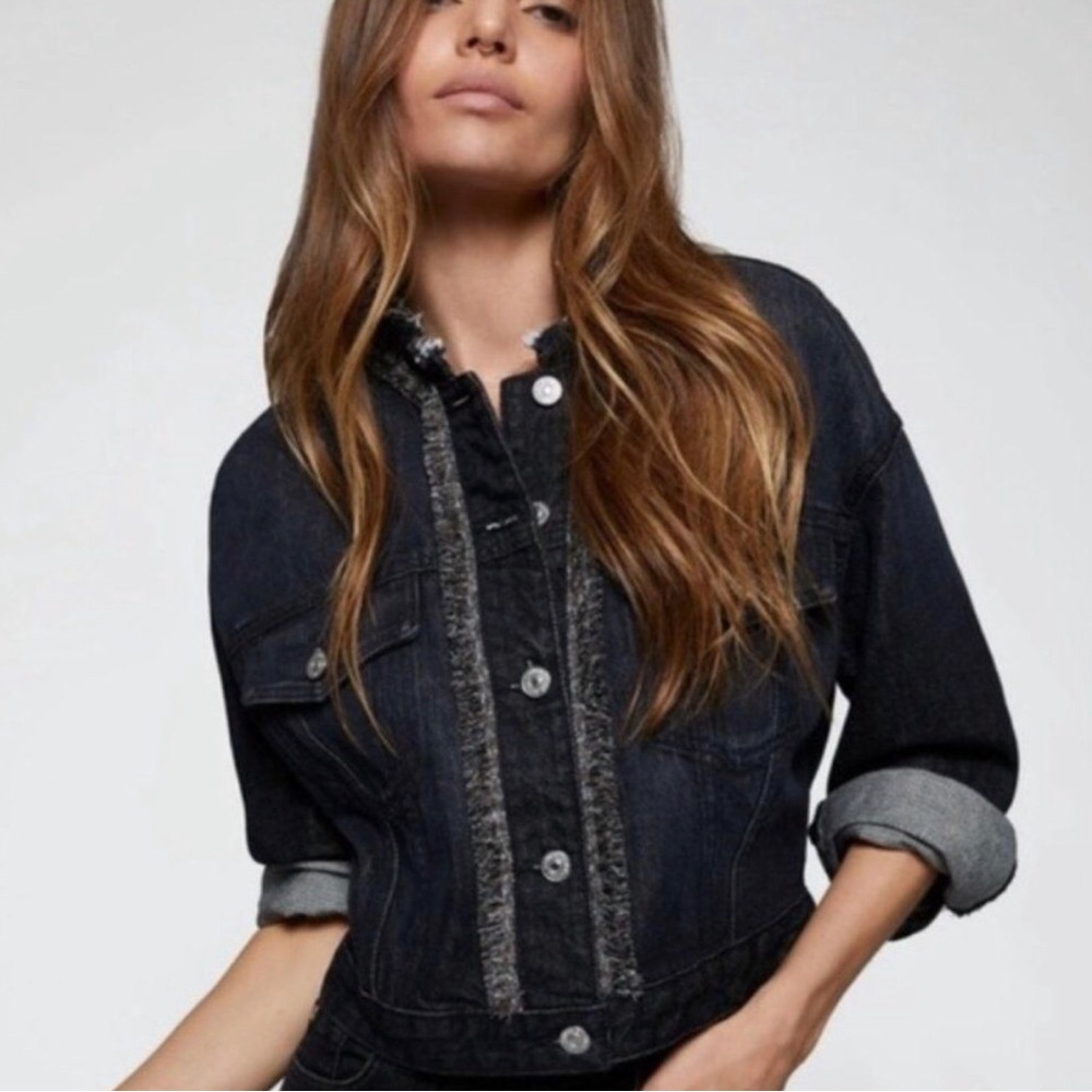 NWT 7 For All Mankind Fringed Dark Blue Denim Jacket - Size XS